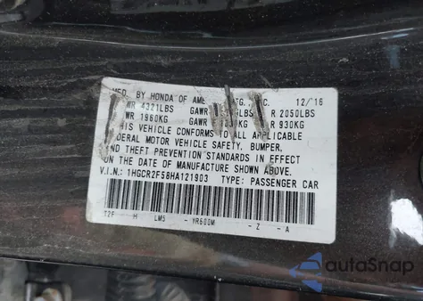 2017 Honda Accord Sport z USA, uszkodzony, nr VIN 1HGCR2F58HA121903